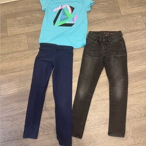 Kids Black Jeans and Navy Leggings Set Size 7-8T